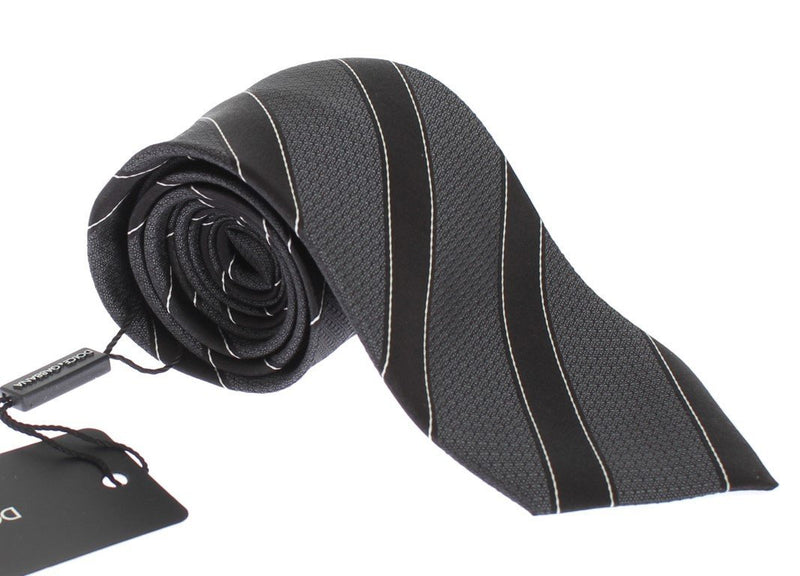 Gray Black Striped Silk Tie