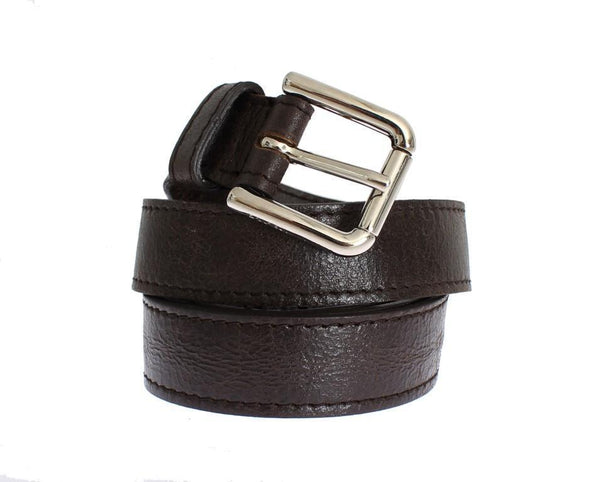 Black Leather Silver Buckle Logo Belt