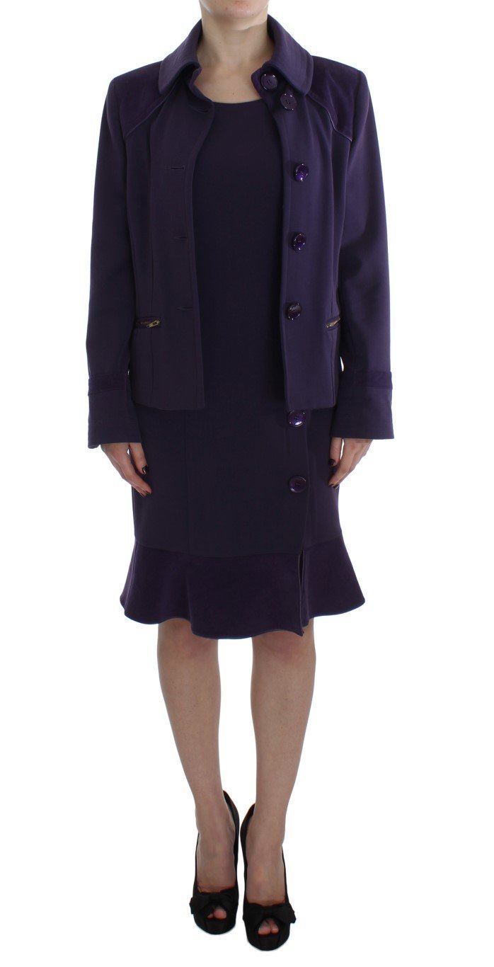 Purple Wool Blend Sheath Dress & Jacket Set