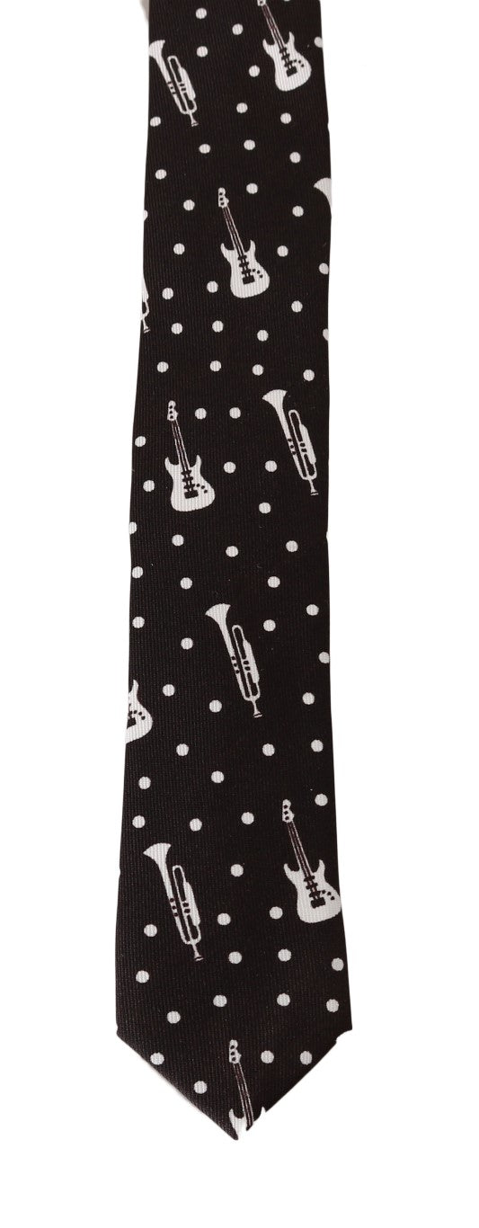 Black Silk White Polka Dot Print Tie