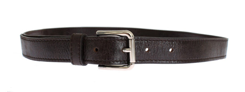 Black Leather Silver Buckle Logo Belt
