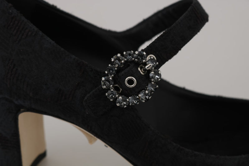 Black Jacquard Crystal Mary Jane Heels