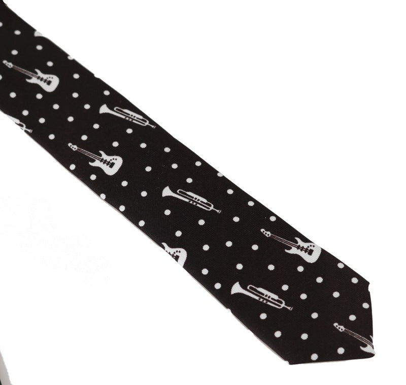 Black Silk White Polka Dot Print Tie