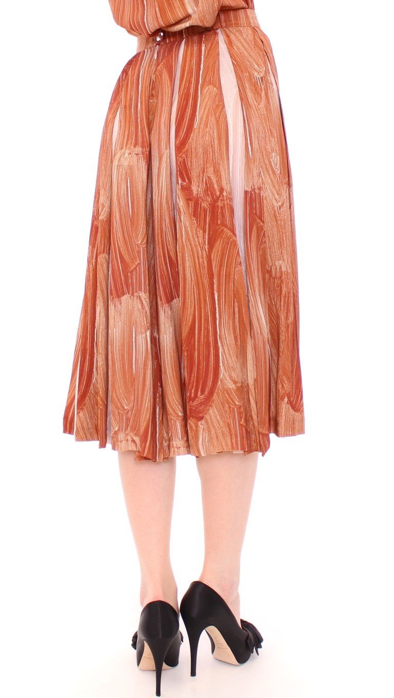 Brown Orange Below Knee Full Skirt