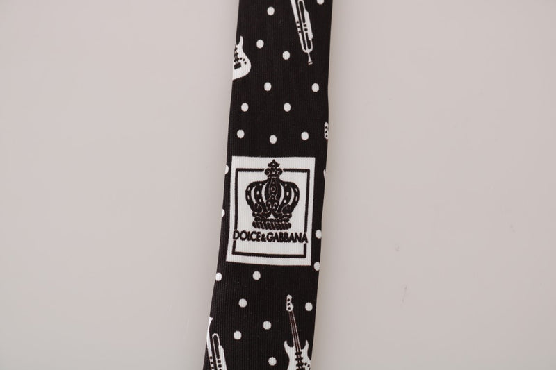 Black Silk White Polka Dot Print Tie