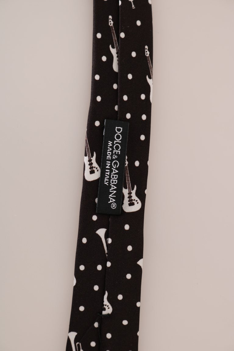 Black Silk White Polka Dot Print Tie