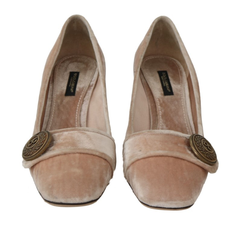 Beige Velvet Crystals DG Logo Pumps