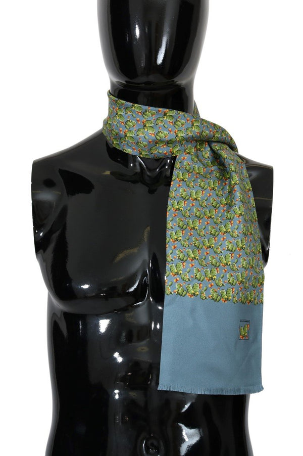 Blue Silk Cactus Print Scarf