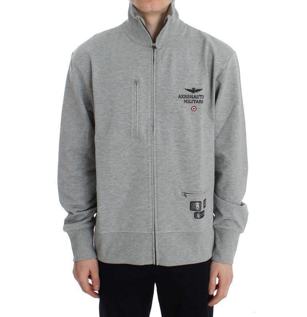 Gray Cotton Stretch Full Zipper Sweater