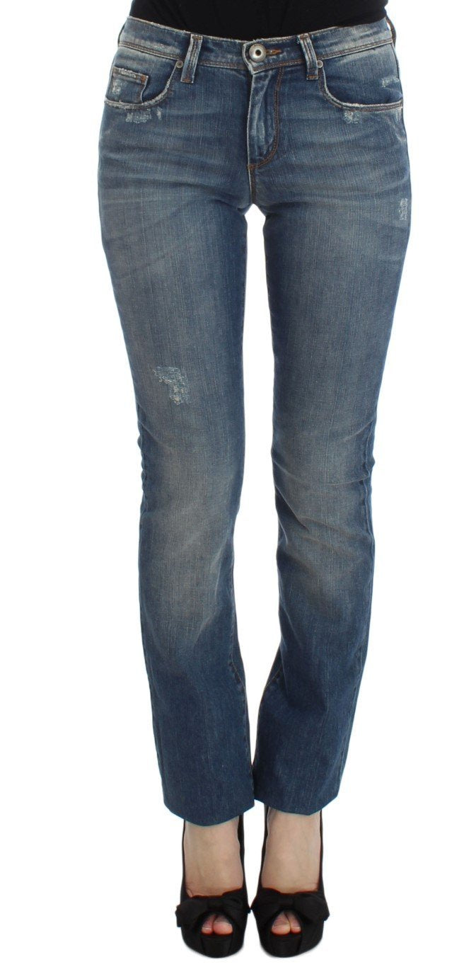 Blue Cotton Blend Slim Fit Jeans