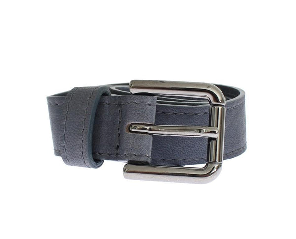 Blue Leather Silver Buckle Logo Belt