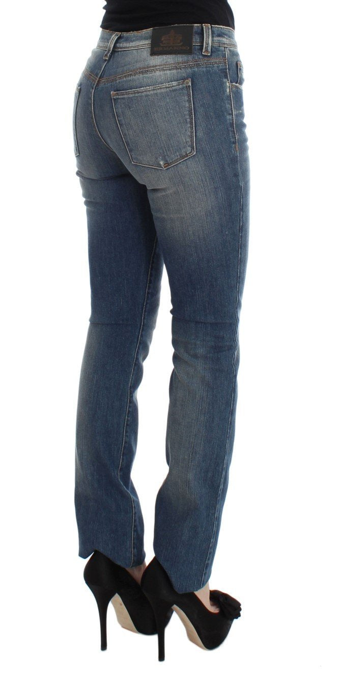 Blue Cotton Blend Slim Fit Jeans