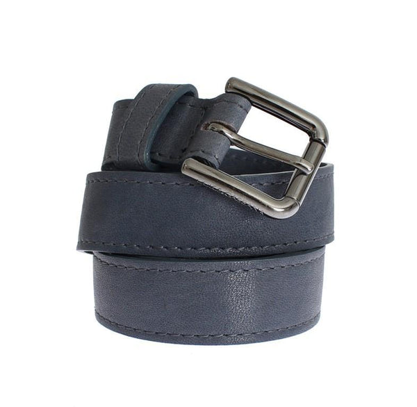 Blue Leather Silver Buckle Logo Belt