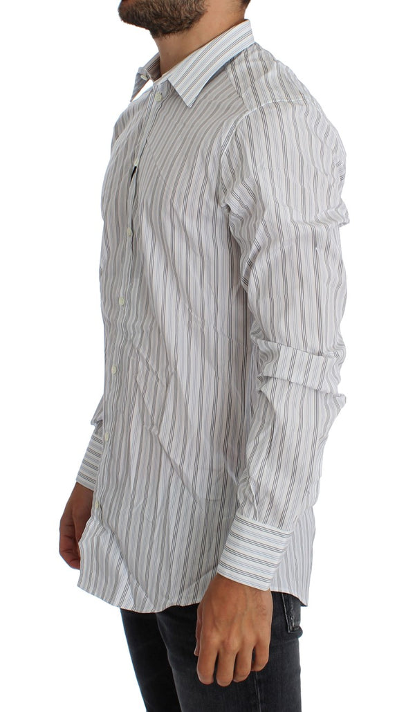 White Blue Striped GOLD Slim Fit Shirt