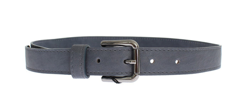 Blue Leather Silver Buckle Logo Belt