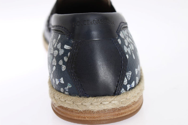 Blue Leather Bowtie Pattern Loafers