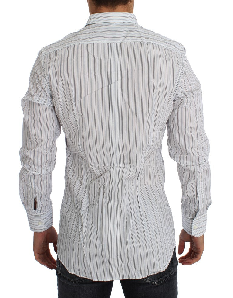 White Blue Striped GOLD Slim Fit Shirt