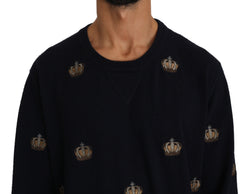 Black Cashmere Crown Logo Applique Pullover Sweater