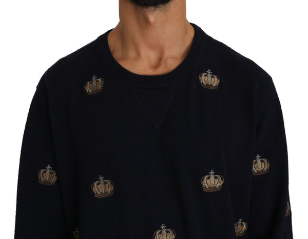 Black Cashmere Crown Logo Applique Pullover Sweater