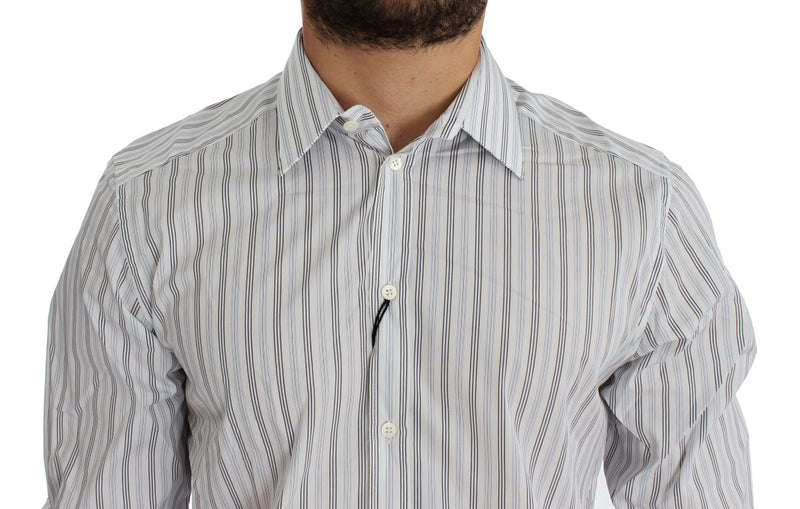 White Blue Striped GOLD Slim Fit Shirt