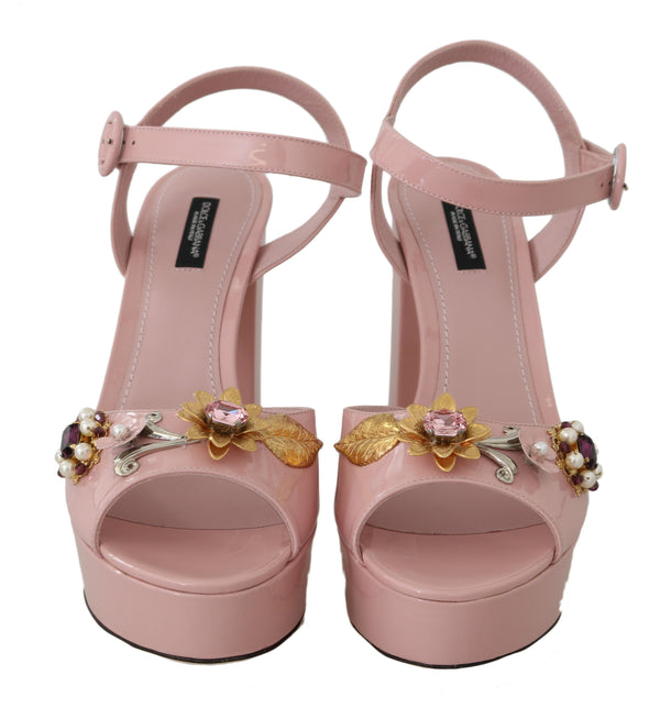 Pink Leather Crystal Sandals