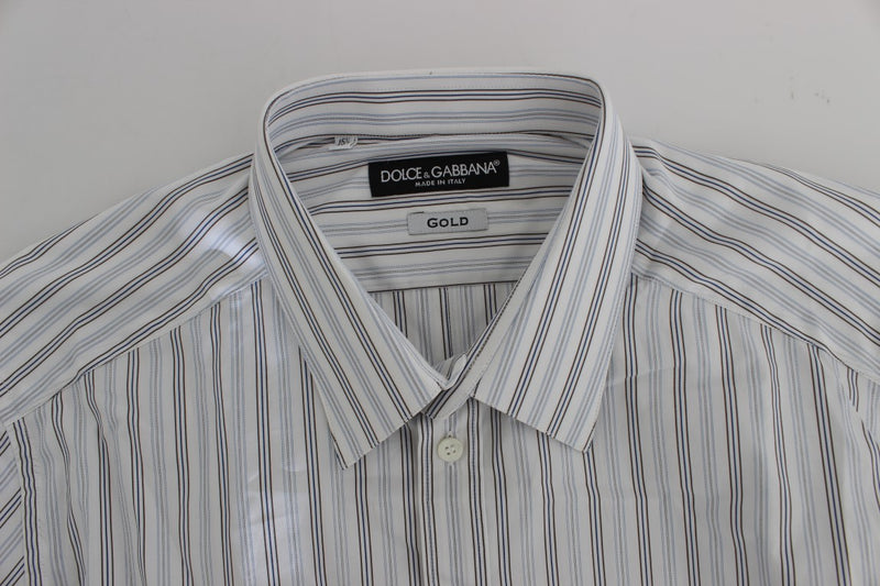 White Blue Striped GOLD Slim Fit Shirt