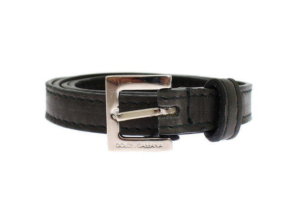 Black Leather Silver Buckle Logo Belt