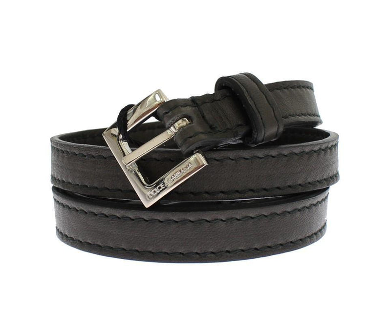 Black Leather Silver Buckle Logo Belt