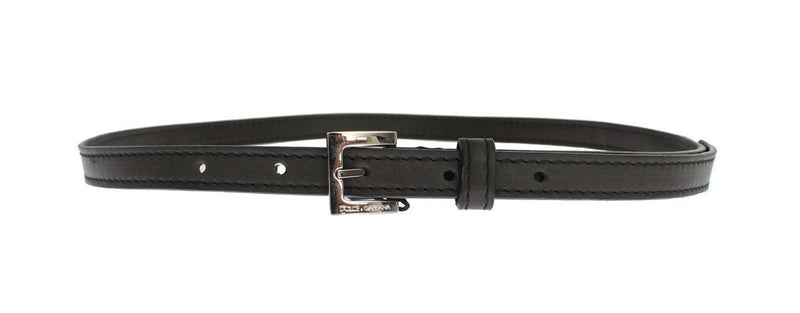 Black Leather Silver Buckle Logo Belt