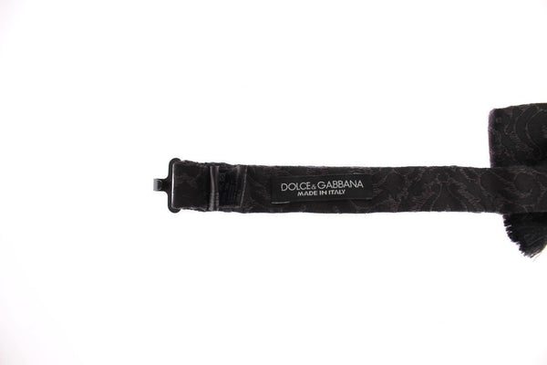 Black Gray Brown Silk Wool Paisley Bow Tie