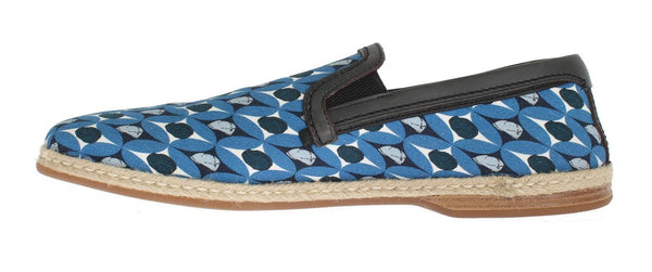 Blue Canvas Leather Pattern Loafers