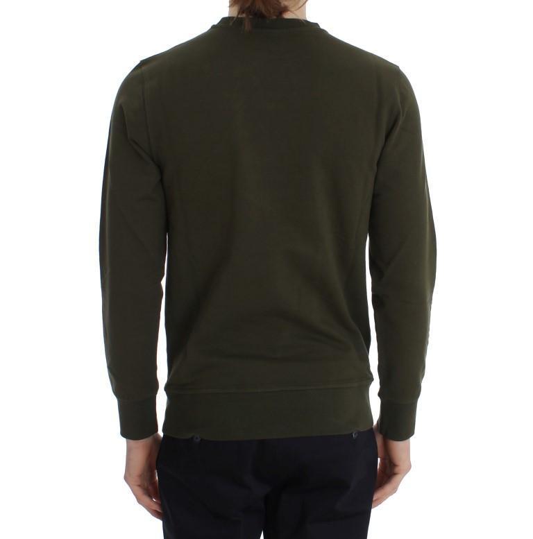 Green Cotton Stretch Crewneck Pullover Sweater