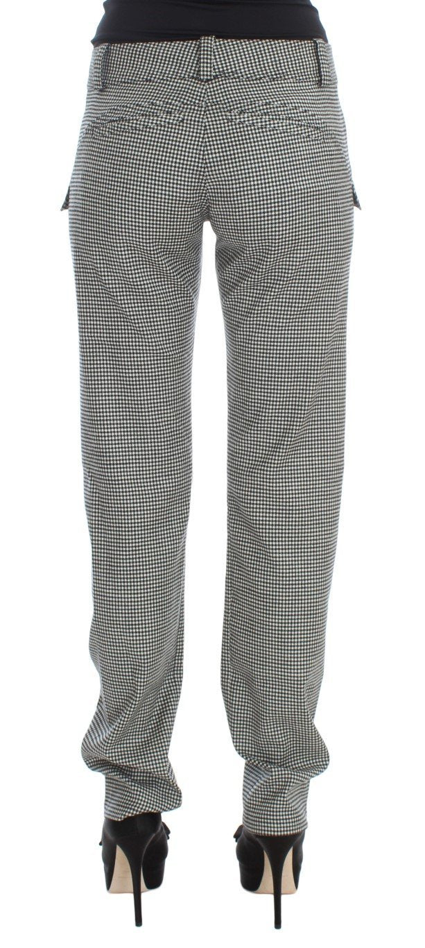 Black White Checkered Cotton Casual Pants