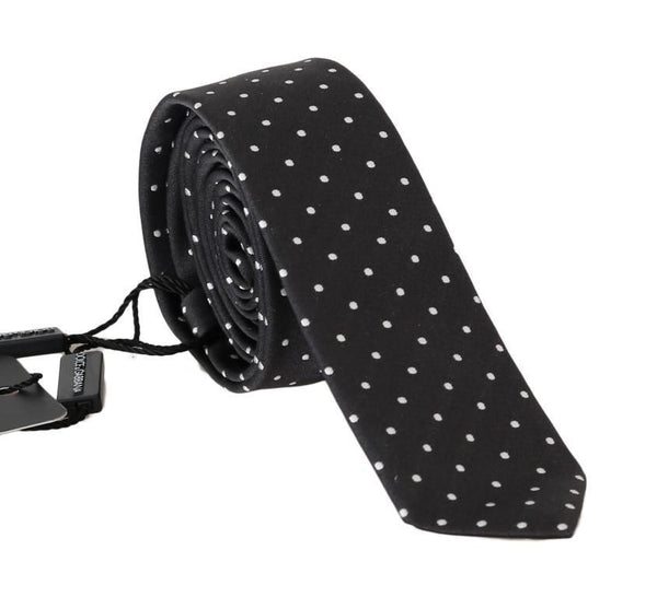 Black Silk White Polka Dot Print Slim Tie