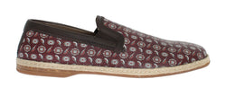 Bordeaux Leather Bird Pattern Loafers