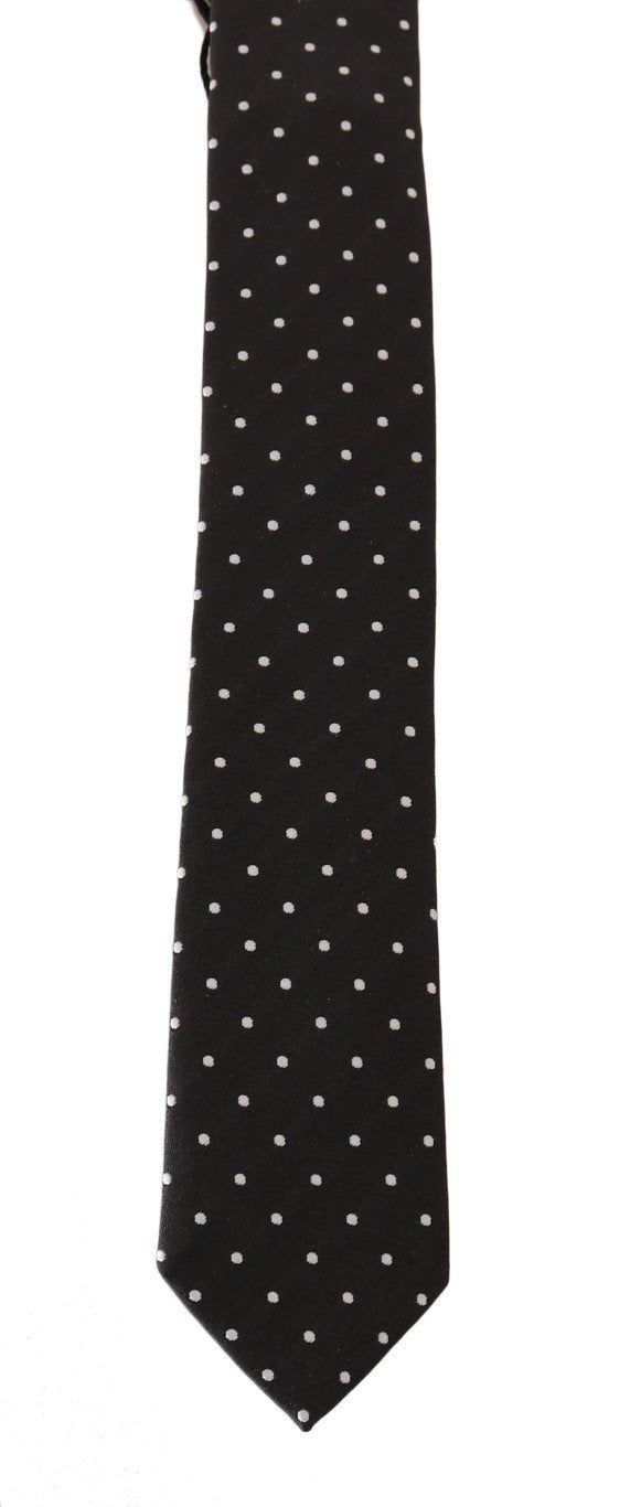 Black Silk White Polka Dot Print Slim Tie