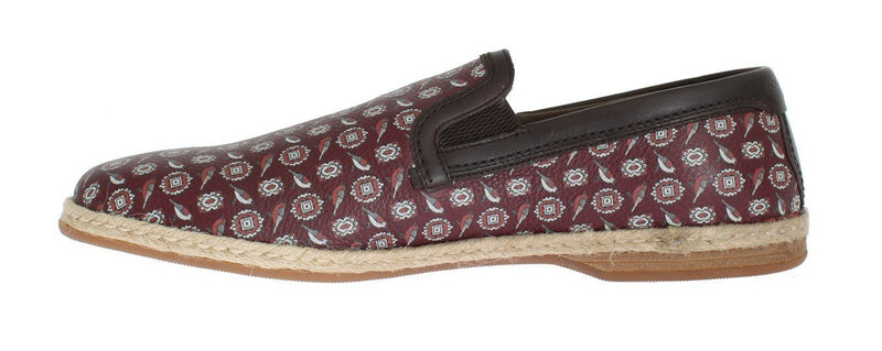 Bordeaux Leather Bird Pattern Loafers