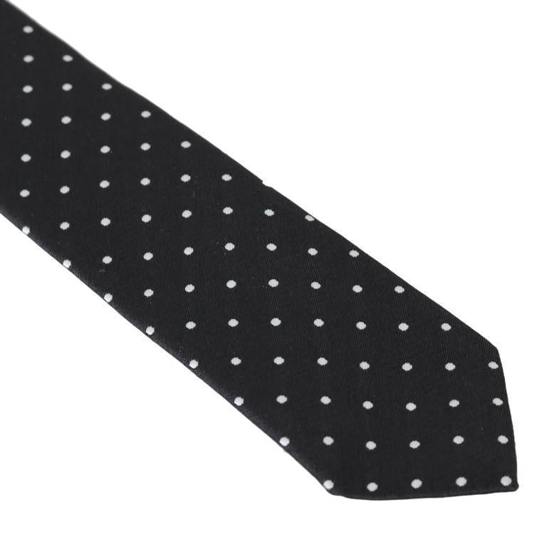 Black Silk White Polka Dot Print Slim Tie