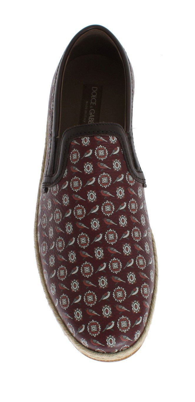Bordeaux Leather Bird Pattern Loafers