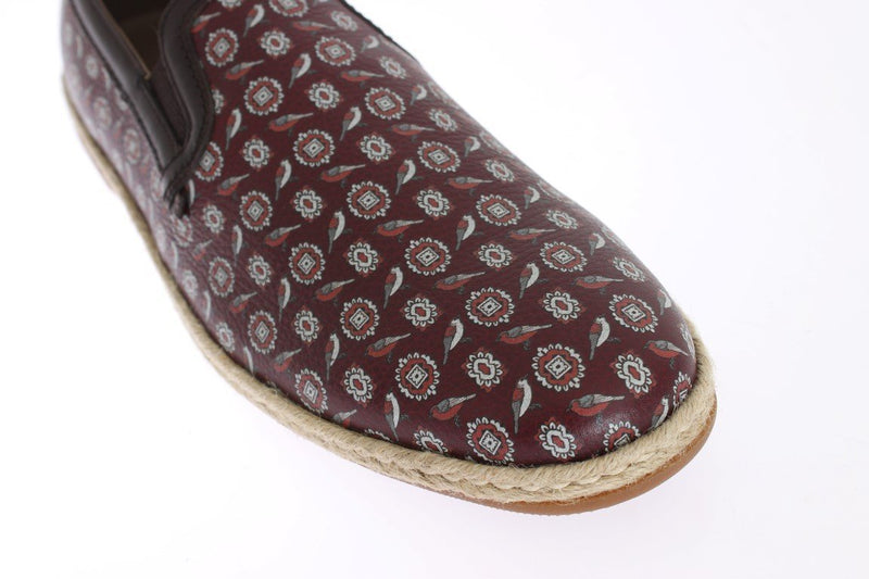 Bordeaux Leather Bird Pattern Loafers