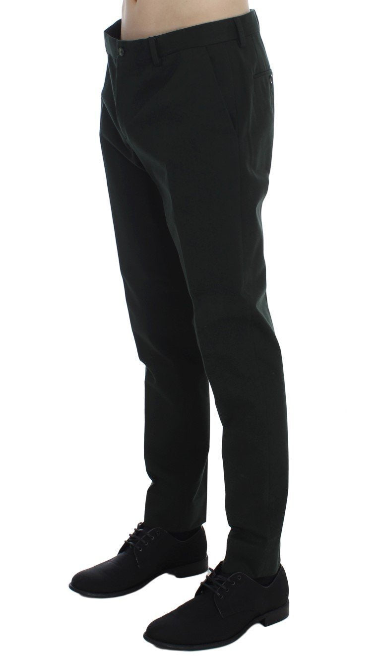 Green Cotton Slim Fit Casual Pants