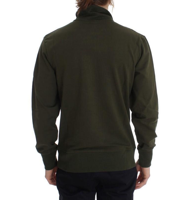 Green Cotton Stretch Half Zipper Sweater