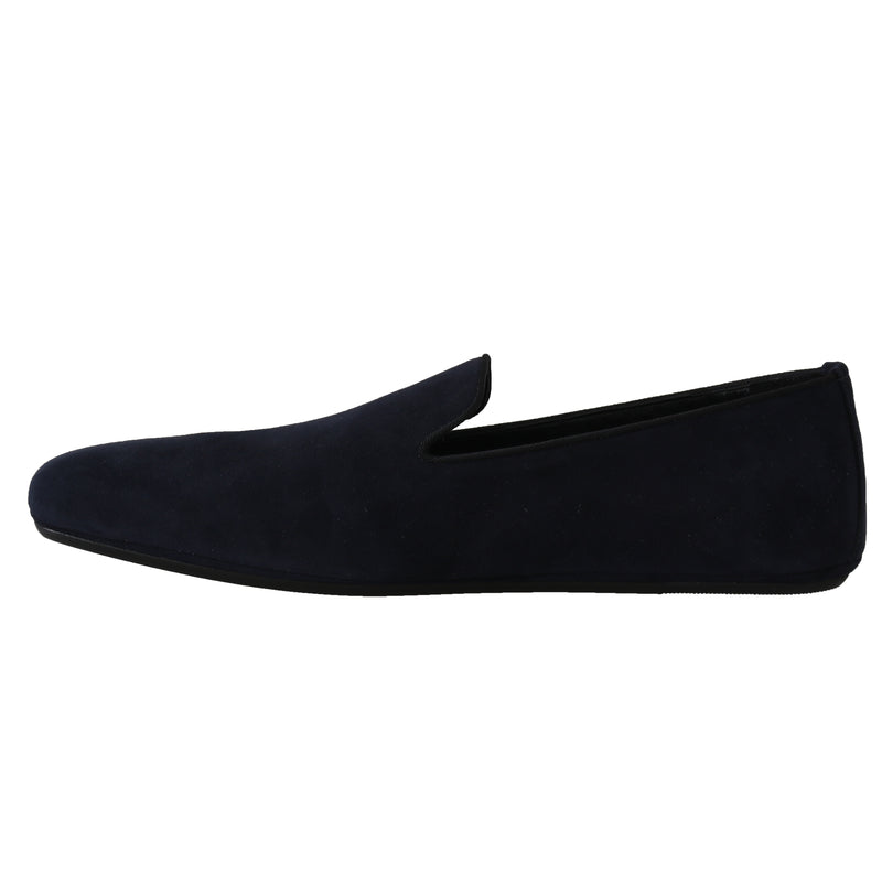 Navy Blue Suede Slides Flats Loafers