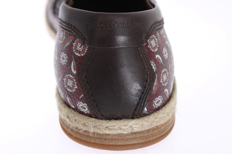 Bordeaux Leather Bird Pattern Loafers