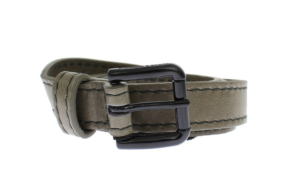 Gray Leather Black Buckle Logo Belt