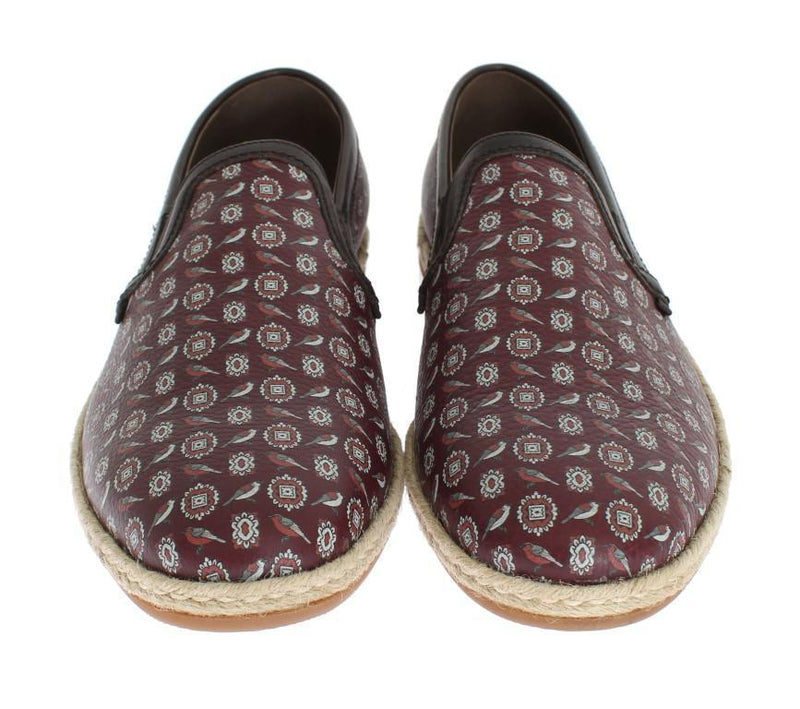 Bordeaux Leather Bird Pattern Loafers