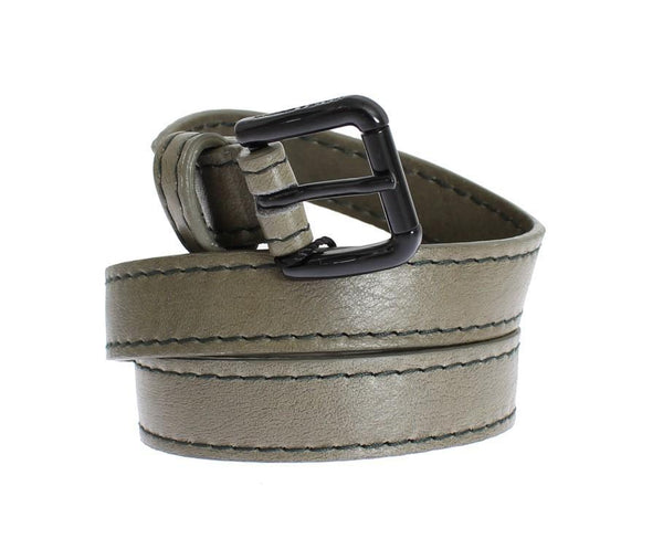 Gray Leather Black Buckle Logo Belt