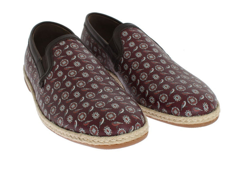 Bordeaux Leather Bird Pattern Loafers