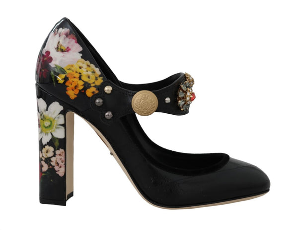 Black Leather Crystal Studs Mary Jane Shoes