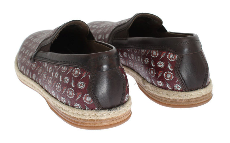Bordeaux Leather Bird Pattern Loafers